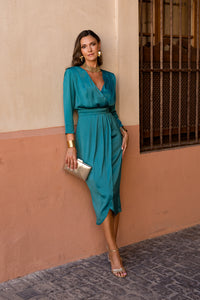 Vestido midi Lola falda tulipán azul