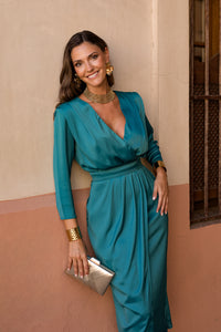 Vestido midi Lola falda tulipán azul