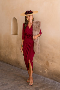 Vestido midi Petunia burdeos
