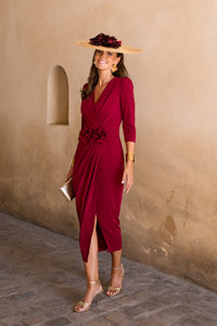 Vestido midi Petunia burdeos