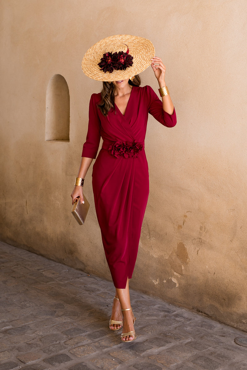 Vestido midi Petunia burdeos