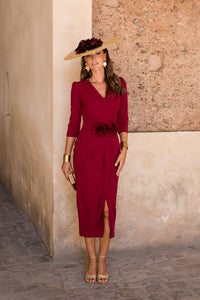 Vestido midi Petunia burdeos