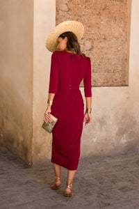 Vestido midi Petunia burdeos