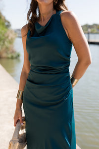 Vestido largo espalda cruzada petróleo