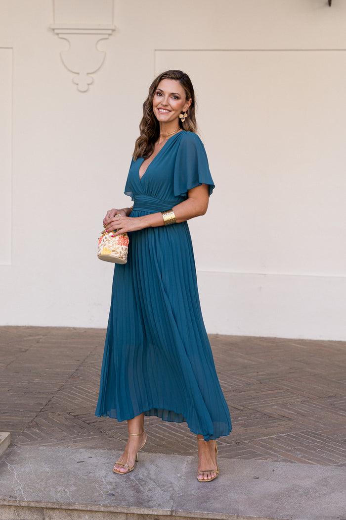 Vestido midi Amada azul petróleo