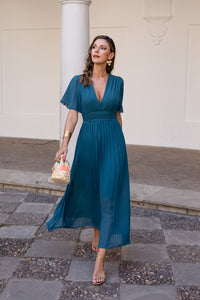 Vestido midi Amada azul petróleo