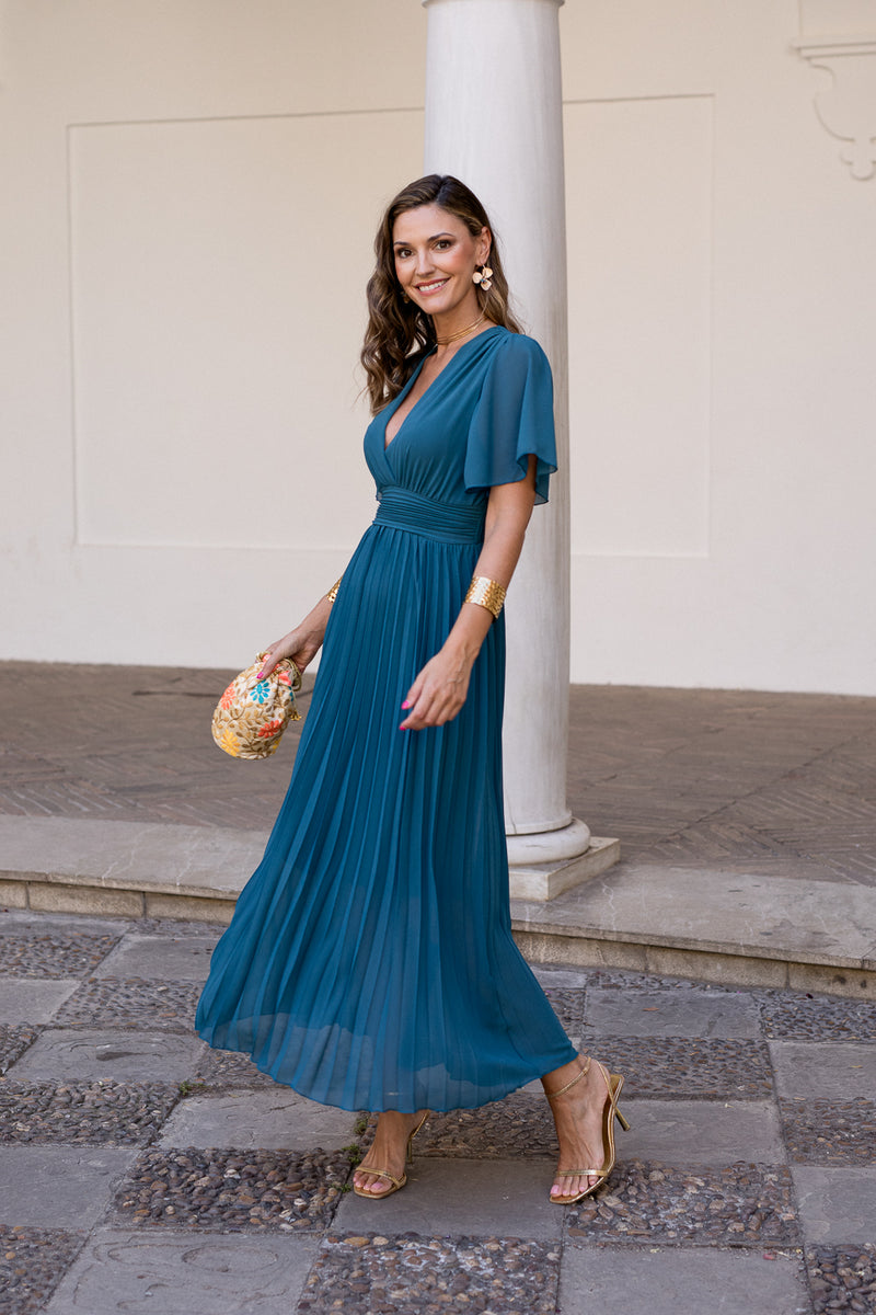 Vestido midi Amada azul petróleo