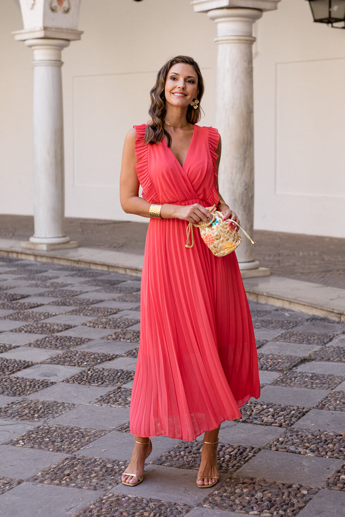 Vestido midi coral