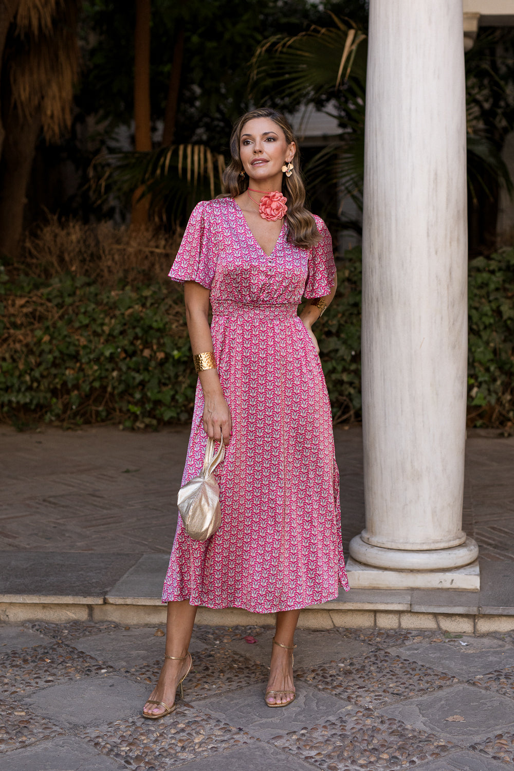 Vestido midi Mabel rosa