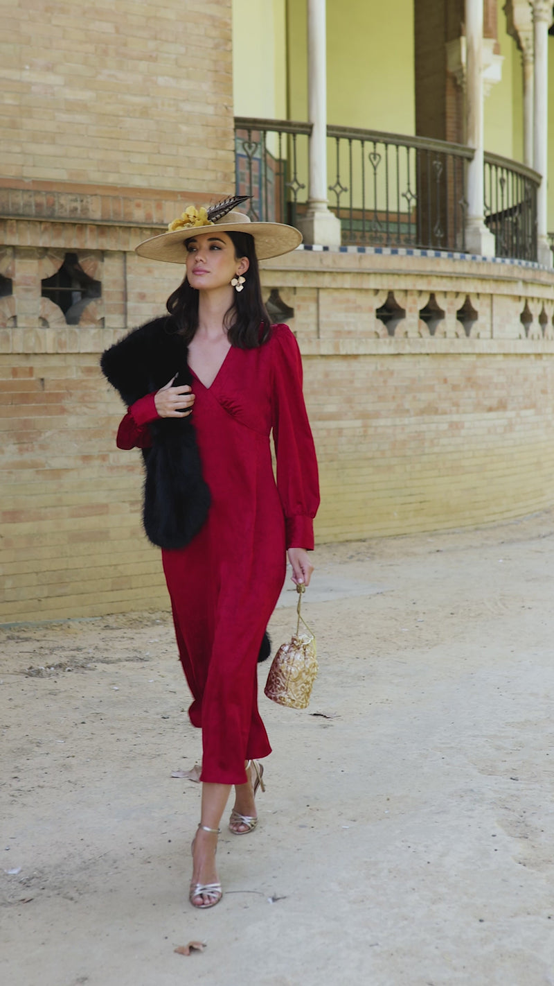 Vestido midi jackuard rojo