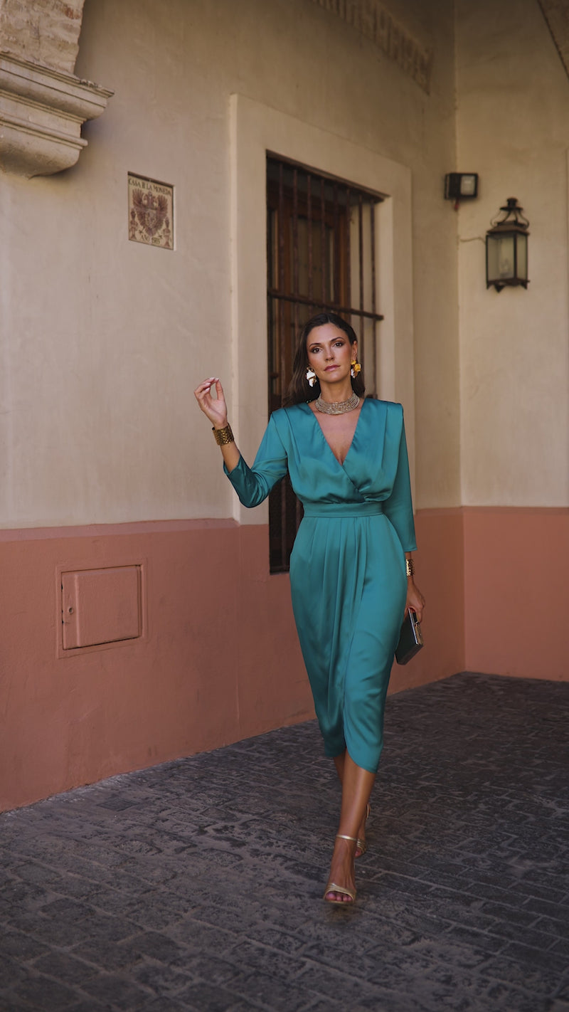 Vestido midi Lola falda tulipán azul