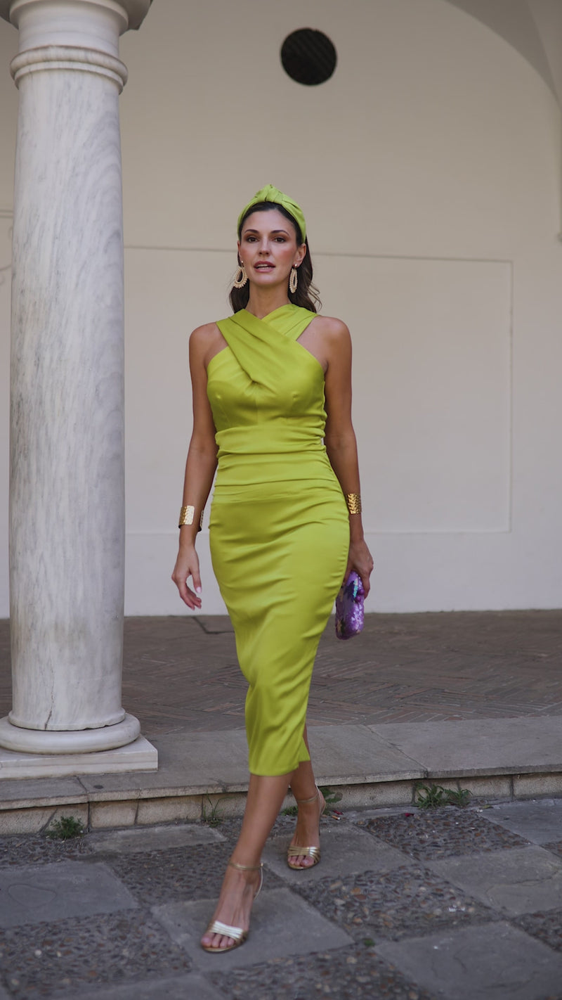 Vestido midi cuello halter lima