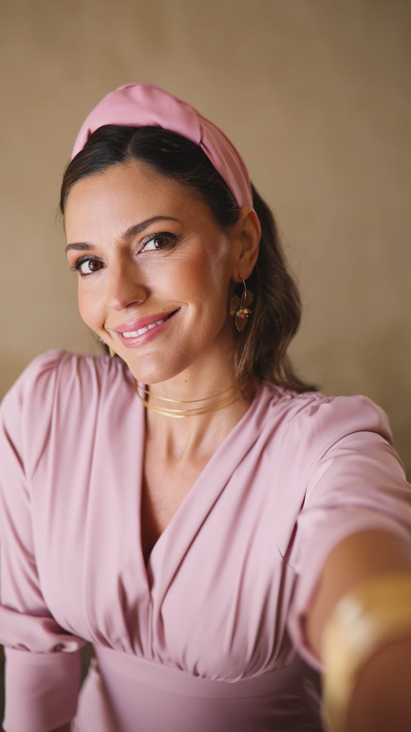 Vestido midi volante rosa nude