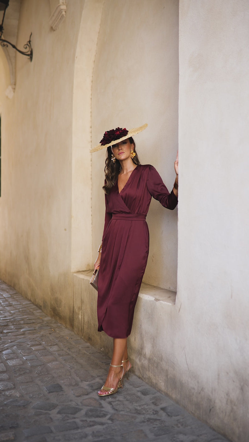Vestido midi Lola falda tulipán marrón
