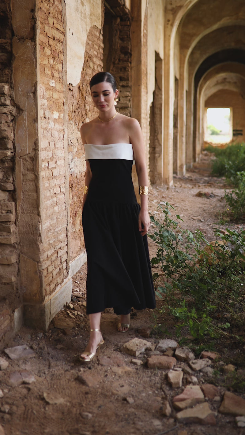 Vestido midi lady negro palabra de honor